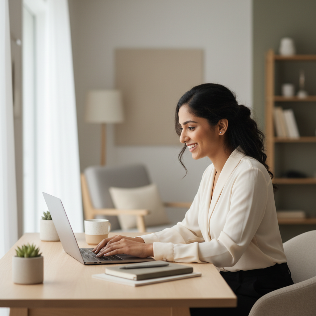 Woman working from home on a laptop